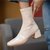 SUNTEK靴子女短靴2021年新款棉鞋子冬加绒方头粗跟白色漆皮瘦瘦靴马丁靴(39 黑色单里)第2张高清大图
