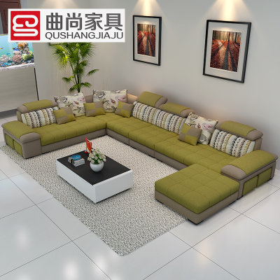 曲尚(Qushang) 沙发 布艺沙发 小户型沙发 简约现代客厅三人转角布艺沙发8707(【豪华版】【五件套】 【豪华版】【五件套】)