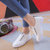 春季学生皮面鞋女帆布韩版系带运动鞋百搭透气小白鞋平底休闲板鞋(绿色 35)第4张高清大图