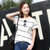 莉菲姿 2017韩版女装夏装新款宽松显瘦条纹短袖T恤(粉红条 L)第3张高清大图