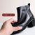 SUNTEK2021年新款高跟方头英伦短靴女粗跟马丁靴中跟大码41-43女鞋(40 【定制5-8天发货 典雅黑加绒 短绒内里)第5张高清大图