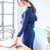 Mistletoe秋冬季新款韩版长袖圆领两件套针织裙开叉套装裙(蓝色 L)第2张高清大图