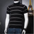 春夏季短袖T恤男半高领韩版修身条纹体恤打底针织衫紧身半袖潮流(黑色 XL)第4张高清大图