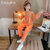 CaldiceKris（中国CK）女童大翻领格子斜纹背带裤套装CK-TF3501(110-160 橘色)第4张高清大图
