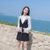 2018秋装新款韩版长袖喇叭袖时尚气质背心两件套连衣裙套装裙裙子(黑色)(L)第2张高清大图