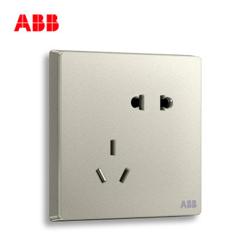 ABB开关插座面板轩致无框香槟银色系列USB+五孔一开单控双控错位二三插三孔16A电视电话电脑六类网插86型家用面板(五孔AF205-CS)
