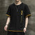 短袖T恤男2021夏季新款韩版潮流休闲修身圆领半袖打底衫印花上衣(黑色 L)第5张高清大图