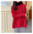 麻花针织衫女2022春季新款韩版网红宽松森系套头毛衣外套2423(红色 均码)第4张高清大图