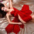 霏慕 情趣内衣女式欧美蕾丝性感吊带睡裙制服诱惑网纱睡衣(深红)第3张高清大图