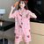 SUNTEK网红睡衣女短袖开衫休闲家居服韩版夏季可爱卡通翻领两件套装(双短5542#黄格草莓熊)第2张高清大图