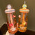 可爱儿童吸管水杯女生高颜值创意水瓶ins风学生外带便携杯子塑料(橙色580ml)第3张高清大图