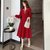 MISS LISA法式复古红色针织大摆长裙子女装御姐温柔风连衣裙C357(红色 M)第4张高清大图