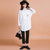 七格格 2017春装新款 简约单边口袋印花设计长款宽大衬衫 女N486(白色 XS)第4张高清大图