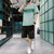 卡郎琪 男士短袖t恤夏季2020新款潮流一套搭配休闲运动套装宽松帅气衣服五分裤短裤(KXP-T212S205粉绿 L)第5张高清大图