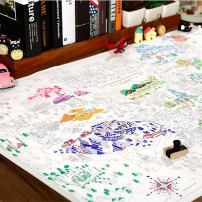 TOPDOT彩绘中国地图旅游手绘画学生儿童客