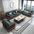 吉木多 新中式全实木沙发三人位带抽屉储物红橡木科技皮布客厅家具(默认 1+2+3+茶几+方几)第3张高清大图