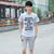 艾酷狼 夏季薄款韩版短袖大码运动T恤男学生宽松T恤运动套装 青少年短袖套装(灰色 XL)第4张高清大图