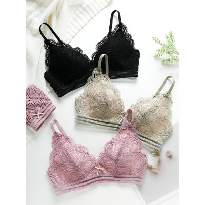【春夏无钢圈三角杯内衣女性感蕾丝小胸聚拢胸
