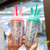 网红杯子创意个性潮流碎冰杯女学生夏天冰杯可爱清新塑料吸管水杯(隐藏式吸管大号550ML--蓝色)第3张高清大图