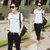 莉菲姿 夏装新款韩版时尚飘带短袖休闲运动套装女生跑步服 两件套(紫色 XXXL)第3张高清大图