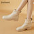 达芙妮切尔西短靴女靴子2021新款春秋单靴秋季薄款中筒白色瘦瘦靴(米色 36)第5张高清大图