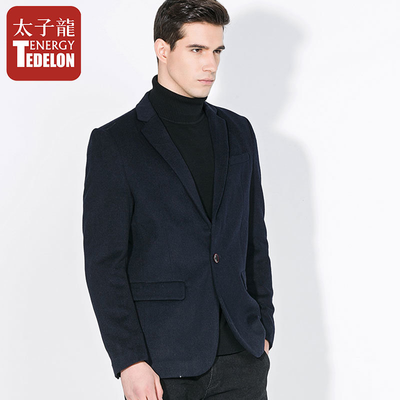太子龙羊毛呢西服男修身韩版青年小西装男休闲外套短款潮流帅气单件