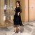 亿梦诗 2021春夏新款韩版七分袖蕾丝连衣裙女收腰显瘦气质黑色裙子仙ET633(黑色 S)第4张高清大图