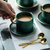 欧式小奢华金边咖啡杯碟家用陶瓷花茶杯咖啡杯器具礼盒套装杯架勺(绿色-（1杯碟+礼盒） 默认版本)第3张高清大图