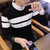 冲锋道  男士2019春季新款针织衫假两件套毛衣 男衬衫领青年韩版圆领长袖条纹毛衣外衣QCC126-1-831(黑色 M)第3张高清大图