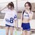 新款泳衣女保守学生韩版运动三件套分体平角遮肚显瘦温泉游泳装(浅蓝三件套 L（95-105斤）)第5张高清大图
