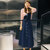 Mistletoe2017春季新款单排扣女式背带裙韩版中长款牛仔连衣裙女修身A字裙(蓝色 L)第2张高清大图