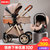 可坐可躺婴儿推车一键折叠方便携带轻便高景观减震双向新生儿童宝宝推车(卡其色 尊贵款)第2张高清大图