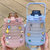 大容量吸管水杯女夏天网红儿童水壶塑料便携运动水壶可爱大肚杯子(绿色1400ml+贴纸+3D立体贴 默认版本)第3张高清大图
