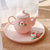 花开富贵粉色茶具礼盒套装  手工捏花陶瓷功夫茶具家用粉色白瓷小茶壶简约壶承盖碗公道杯茶杯第3张高清大图