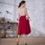 烟花烫XW2018春装新款女装气质纯色蕾丝拼接中长款半身裙 引绿(红色 XXXL)第3张高清大图