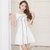 莉菲姿 夏装新款时尚圆领 撞色名媛气质连衣裙(白色 XL)第3张高清大图