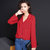 七格格2017春装新款 复古西装领红黑竖条纹女士雪纺衬衫M109(红色 S)第2张高清大图