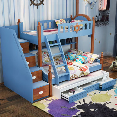 伊美芳妮（Emayfongn） 儿童床 高低床 上下床 多功能组合床 子母床 高架双层实木床 男孩 女孩 上下铺儿童家具(高低床（不带床垫）-送书架 1.35米X1.9米)