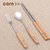玉米 儿童筷子餐具套装便携筷叉勺三件套不锈钢筷子勺子叉子实木学生餐具(木柄不锈钢三件套)第5张高清大图