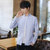 森雷司男士长袖衬衫春秋季条纹休闲衬衣韩版衬衫(浅蓝色 4XL)第2张高清大图