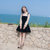 2018秋装新款韩版女装修身吊带长袖丝绒两件套连衣裙套装裙裙子(黑色)(M)第3张高清大图