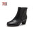 马内尔20年冬季新品中筒靴商务简约百搭粗跟侧拉链真皮女靴G09423(黑色 37)第5张高清大图