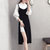 2018新款两件套小香风针织连衣裙中长款气质宽松显瘦女(黑+白 XL)第5张高清大图