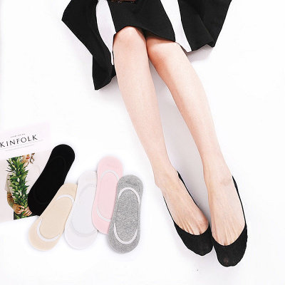船袜女纯棉超浅口全隐形夏季单鞋薄款硅胶防滑黑色肉色全棉脚底袜 均码(白色5双装)