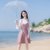 2018秋装新款韩版女装修身显瘦喇叭袖七分袖两件套连衣裙套装裙(粉红色)(L)第3张高清大图