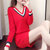 2018新款红色毛衣连衣裙中长款宽松套头v领韩版针织打底裙女(黑色 XL)第2张高清大图