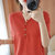 2021夏季新款纯棉针织女士短袖百搭纯色镂空上衣带扣洋气半袖T恤(红色 L)第4张高清大图