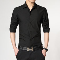 春季纯棉男士长袖衬衫韩版修身型商务休闲白衬衣男装青年衣服衬衫E905(E905黑色)