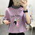 韩版2019夏季新款学生假两件高领可爱图案印花宽松休闲时尚T恤女(紫色 L)第4张高清大图