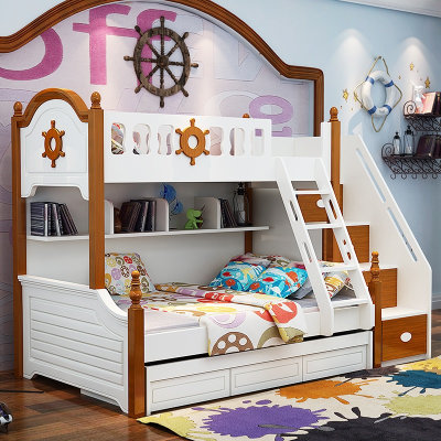 伊美芳妮（Emayfongn） 儿童床 高低床 上下床 多功能组合床 子母床 高架双层实木床 男孩 女孩 上下铺儿童家具(高低床（不带床垫）-送书架 1.35米X1.9米)